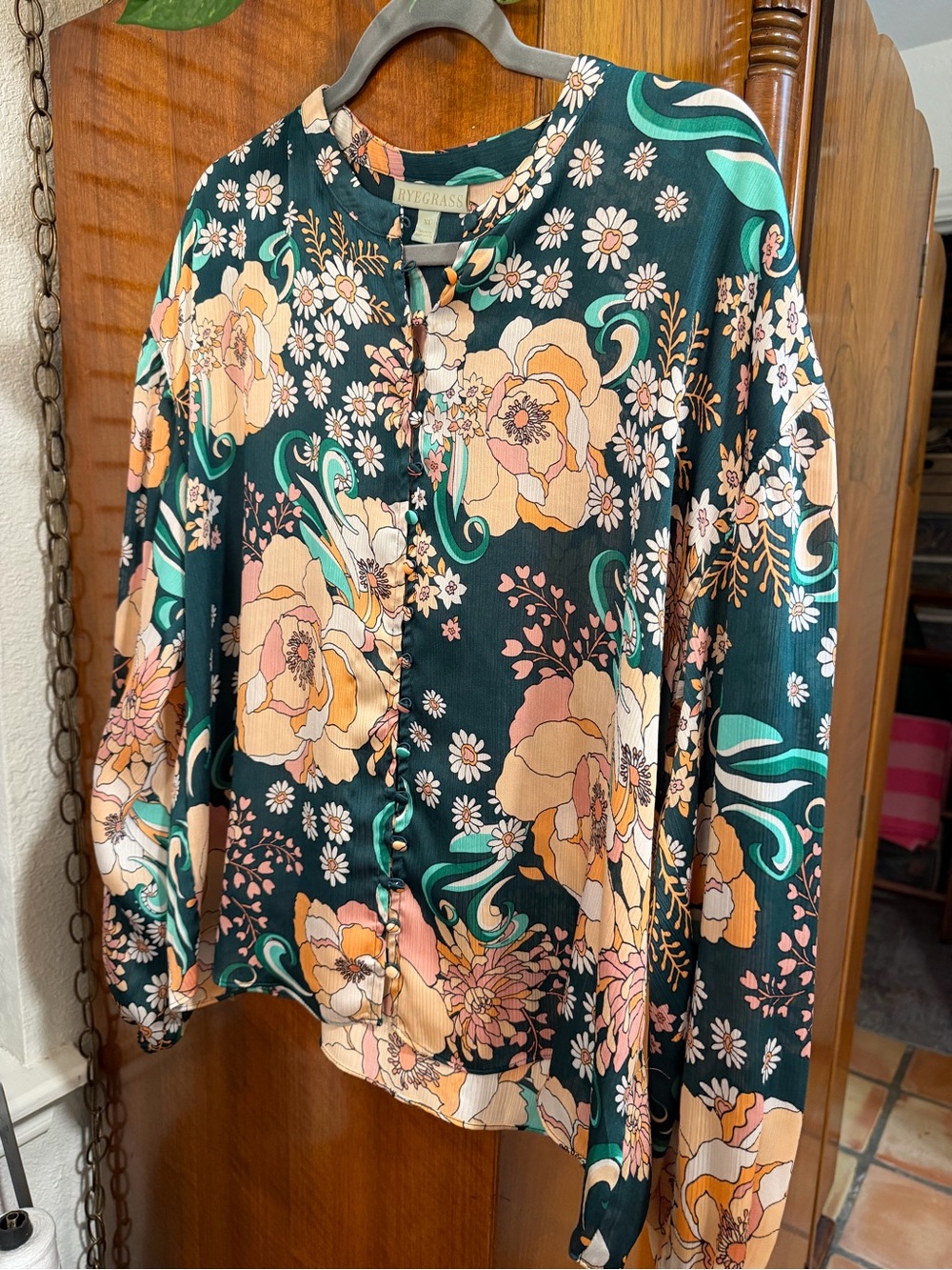 Ryegrass Anthropologie Floral Button Front Blouse XL Boho Retro